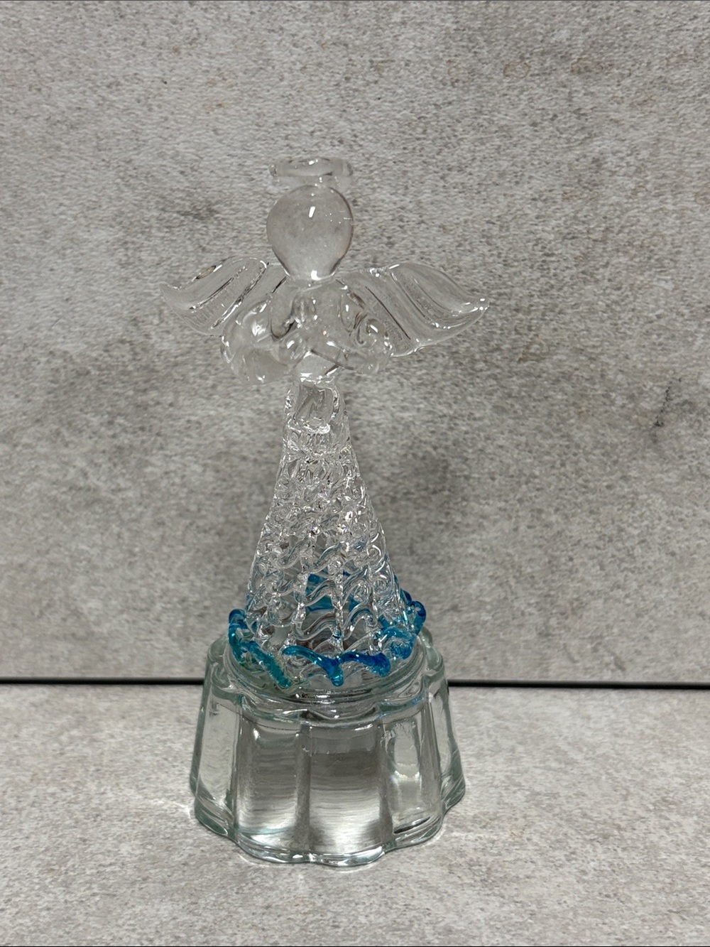 Clear Glass Angel Figurine with Blue Accent